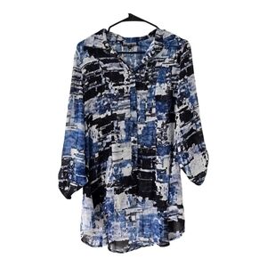 Mischa women's Print Multi-color Blouse Tunic Long Sleeves Medium V Neck…